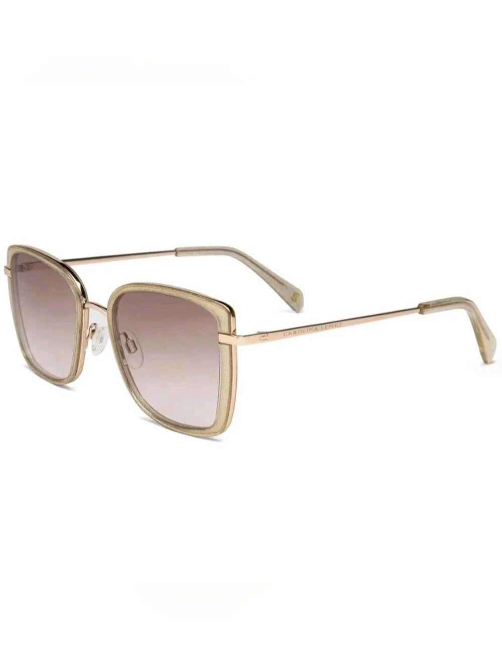 NEW Women Carolina Lemke Haily Gold Glitter Sunglasses w/Premium Luxury Case